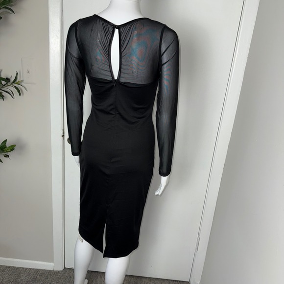 Commense Black Sheer Mesh Long Sleeve Bodycon Midi‎ Dress Cut Out Party Size M - Picture 15 of 17